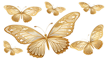 Luxury Gold Butterfly PNG Set &ndash; Elegant Insect Silhouettes Transparent