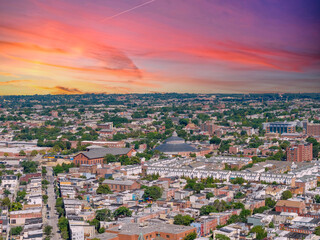 Apartments, office buildings and homes in the skyline in Baltimore Maryland USA