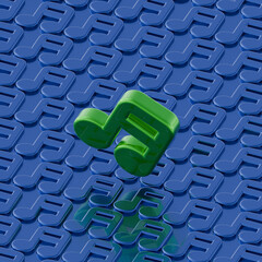 Nota musical verde em 3D sobre padr&atilde;o azul