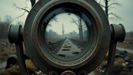 Intense cinematic shot of distant light through a vintage lens, evocative of mystery and journey, perfect for storytelling and suspenseful narratives