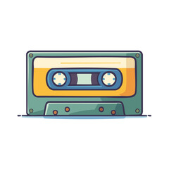 Fototapeta premium Retro audio cassette tape with orange and blue details presented horizontally