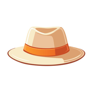 beige fedora hat with orange band clip art preview