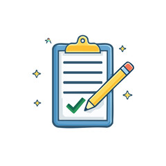 Clipboard with Pencil and Green Checkmark for Approval Verification or Confirmation Concept
