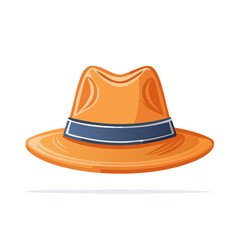 Vibrant Orange Fedora Hat with Blue Band Stylish Illustrated Fashion Accessory