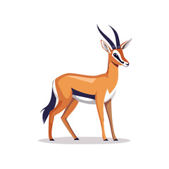 Stylized illustration of a gazelle in shades of brown, orange, and black, with long curved horns, vector art.