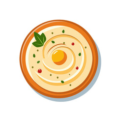 Illustration of a bowl of hummus with an egg and garnish