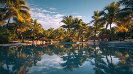 Tropical resort pool scene