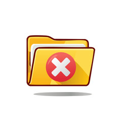 Invalid Folder Sign: Yellow Folder Icon with Red X Mark on Front, Data Error or Access Denied Symbol