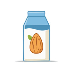 Cartoon Illustration of Almond Milk Carton with Almond Nut Design