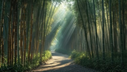 Obraz premium Sunlight path in bamboo forest