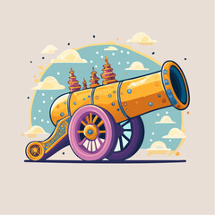Ornate Golden Cannon With Pagoda City