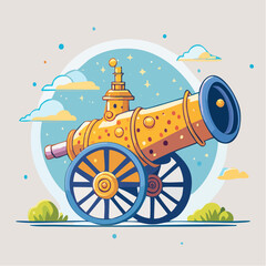 Pixel Art Cannon Under Night Sky
