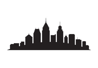 Fototapeta premium Urban skyline silhouette of modern cityscape buildings towering high white background