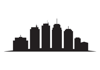 Fototapeta premium Modern city skyline silhouette with tall buildings and urban architecture white background