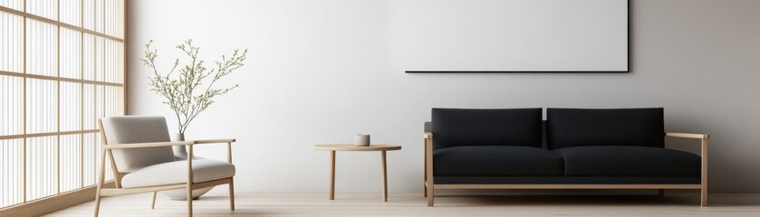 Zen Interior with Black Sofa,minimalist ,design
