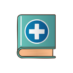 Fototapeta premium Medical book with a white cross symbol on the cover, healthcare and first aid guide