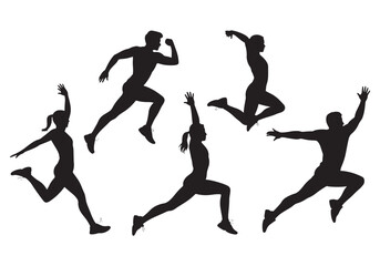 Dynamic silhouettes of athletes in motion capturing the energy of sports and fitness activities white background