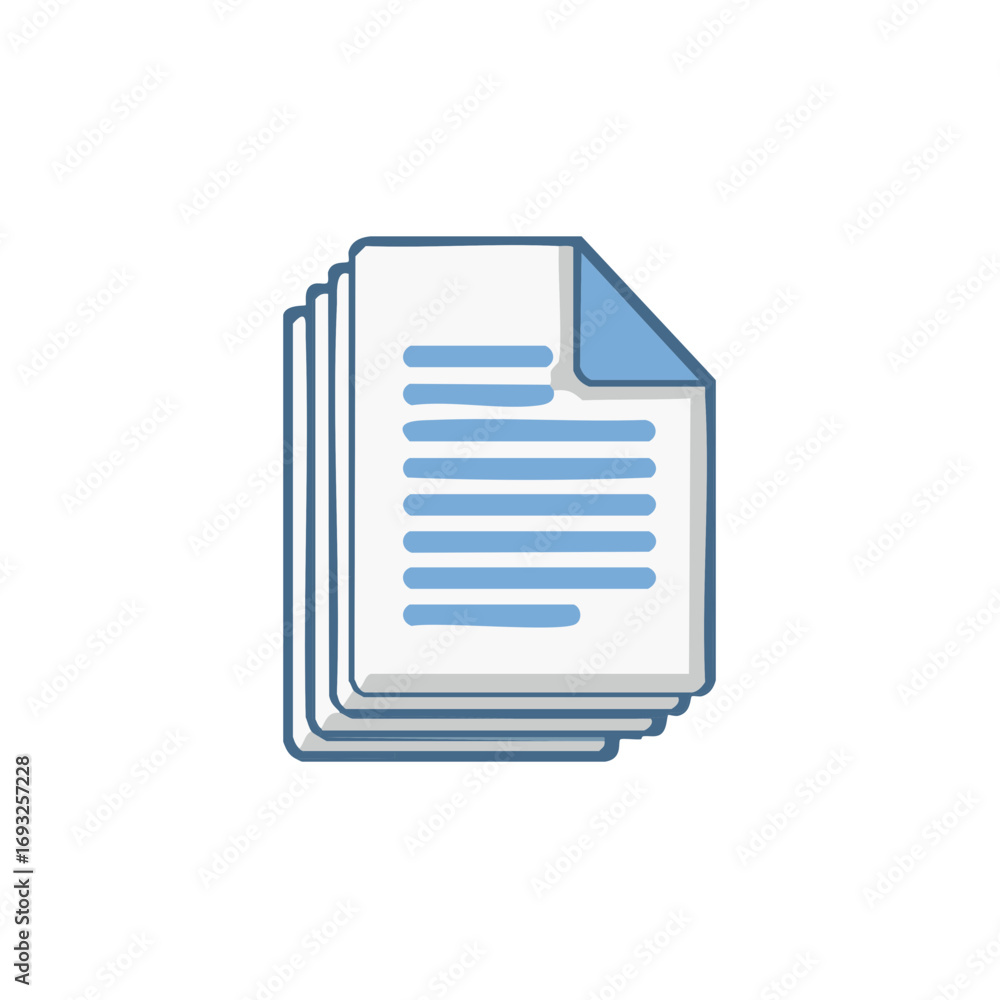 Aufkleber stack of documents with blue lines representing text and blue corners