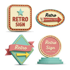 Retro signs collection: square, oval, diamond, and round designs.