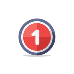 Red Circle with White Number One Icon Simple Flat Design