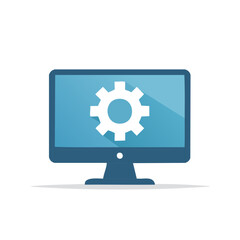Desktop Computer with White Gear Symbol Displayed on Screen: Software Setup, Configuration Settings and Technical Support
