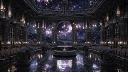 Starlit Palace Hall Interior With Candles