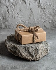 Brown Paper Gift Box On Gray Stone