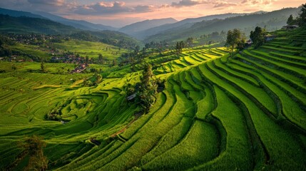 Fototapeta premium Stunning terraced rice paddies landscape