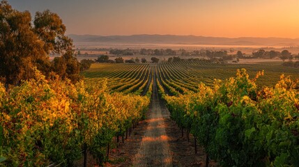 Vineyard landscape at sunrise
