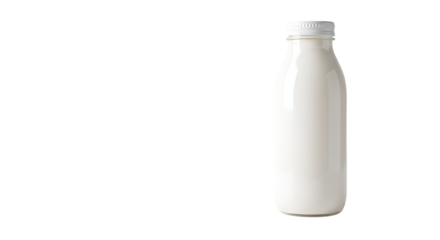 Clear Glass Bottle Filled with Fresh White Milk on a Clean Background