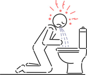 Icon of person vomiting into toilet due to severe discomfort
