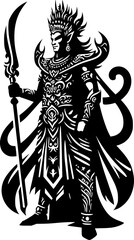 Minimalist black and white vector icon of an Indonesian hero, clean lines, modern style, scalable, perfect for stickers, logos, or digital use.