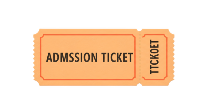 Vintage Admission Ticket Illustration with Retro Design and Perforated Edge.