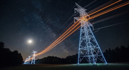 Power Lines Under the Stars: Energy Infrastructure Nightscape