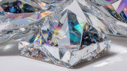 Closeup View Of Faceted Iridescent Crystals