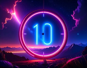 Futuristic countdown clock in vibrant neon