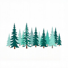 Stylized green pine forest with various trees on a white background 
