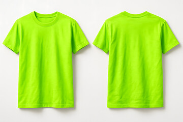 Neon Green T-Shirt Mockup – Front and Back View on White Background for Apparel Branding