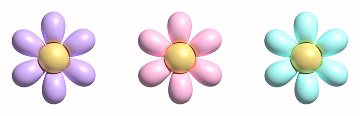 3D Pink, Blue & Purple Daisy Flower Set – Realistic Floral Illustrations for Invitations, Decor, and Creative Designs - 1