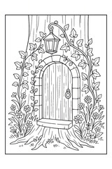 Whimsical Treehouse Door Coloring Page