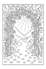 Rose Garden Arch with Sun Rays Coloring Page