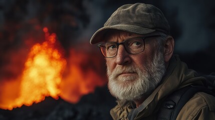 Obraz premium A man gazes intently at a fiery spectacle.