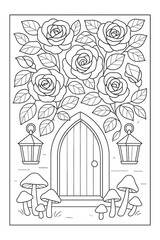 Fairy Door with Roses Coloring Page