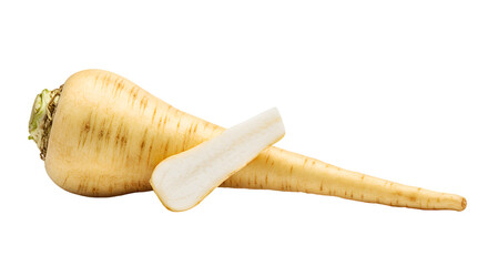 Fresh Whole and Cut Parsnips on Light Background, Ready for Cooking