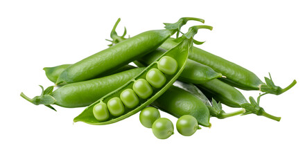 Vibrant Green Peas and Pods with One Open on a Gradient Background