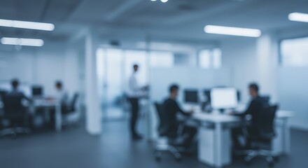 Minimalist and Abstract blurred interior modern office space with business people working banner background