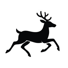 Fototapeta premium Christmas day Flat black and white reindeer silhouette running.