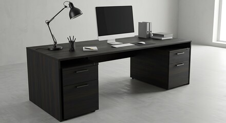 Modern modern designer desk for office, business and creative spaces, with computer and office work...