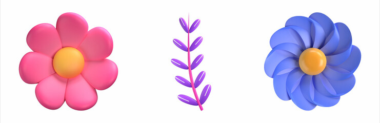 3D Daisy Flower and Branch Set – Realistic Floral Illustrations for Decor, Invitations and Design Projects - 1