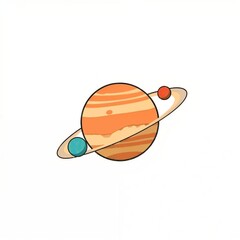 Planet with rings and moons isolated on white background with copy space